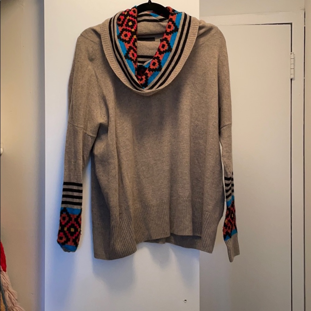 Cashmere cowl neck sweater Aztec pattern